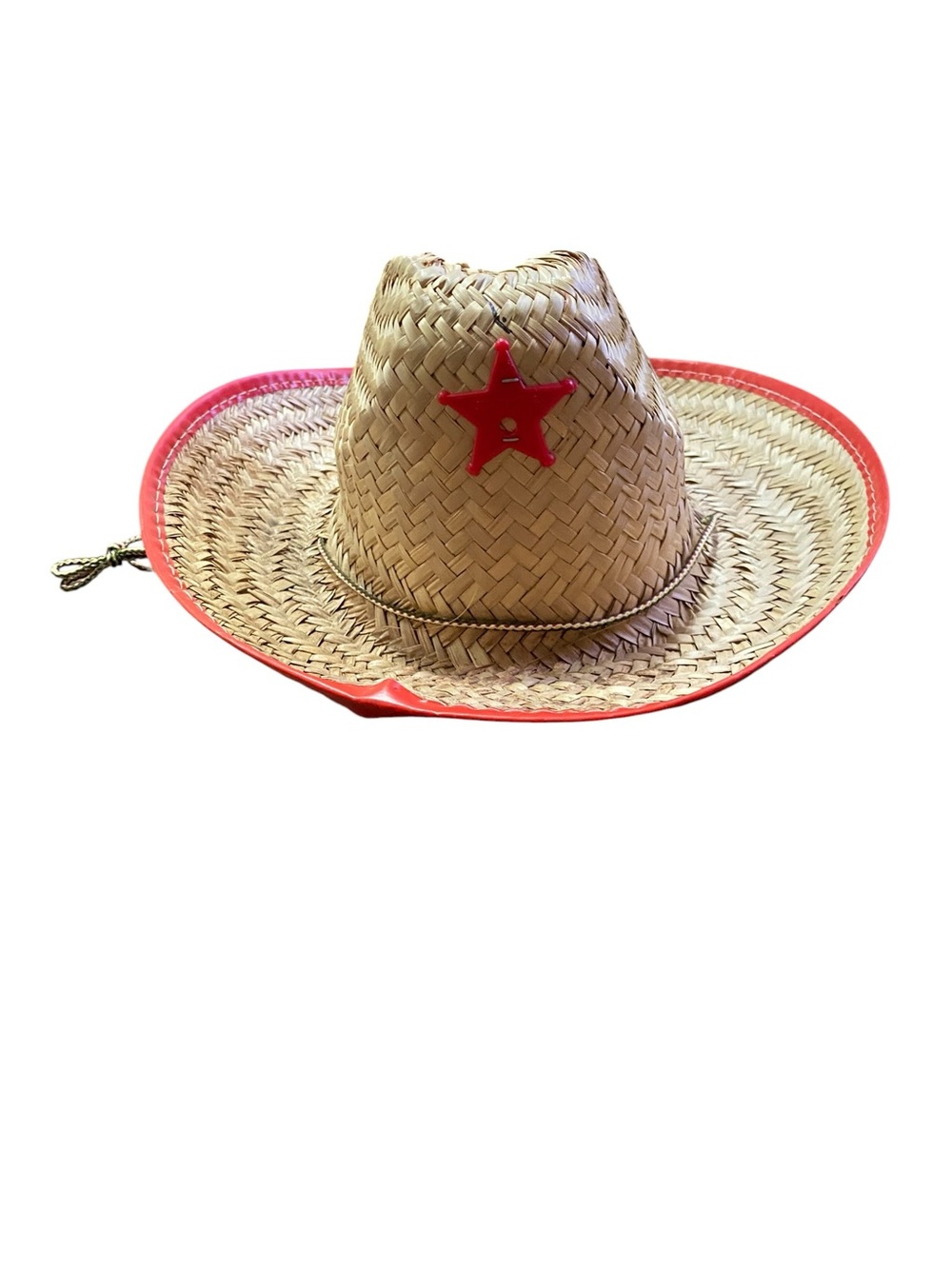 Kids Straw Sheriff Cowboy Hat with Red Trim and Star